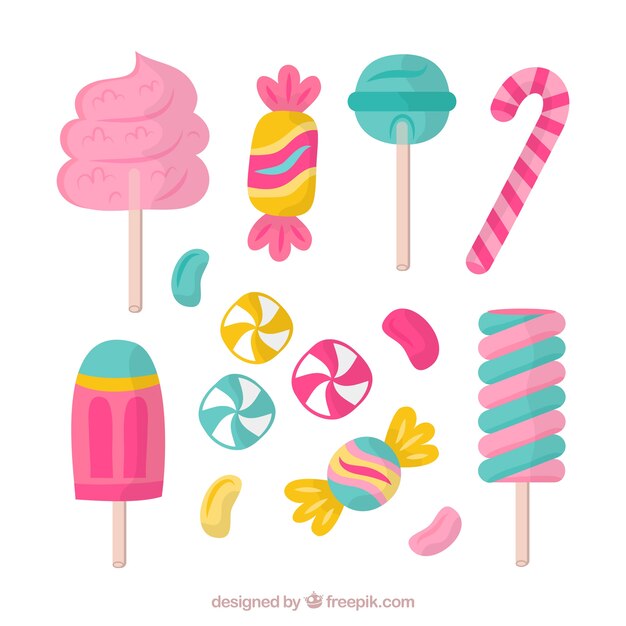 Set of delicious candies in flat style