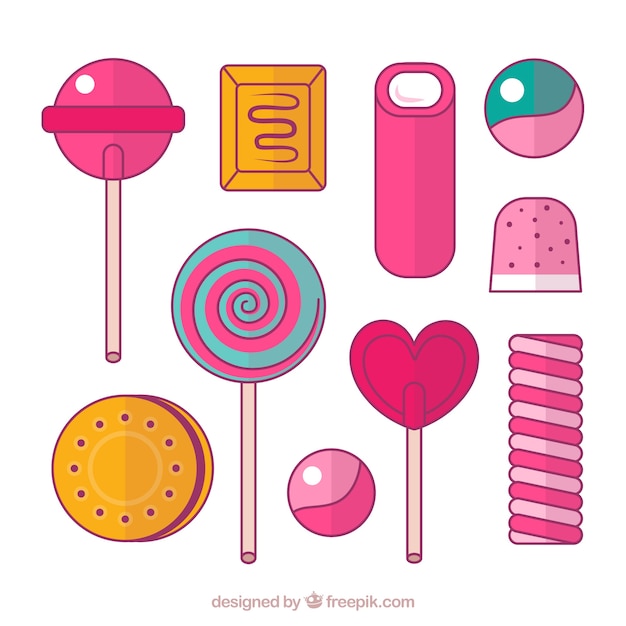 Free vector set of delicious candies in flat style