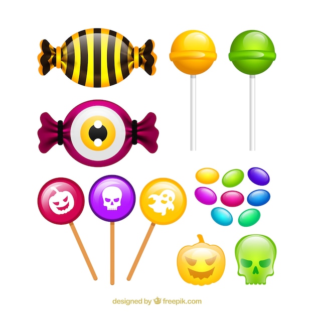 Free vector set of delicious candies and halloween lollipops