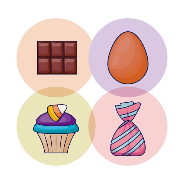 Free vector set of delicious cupcake and candies