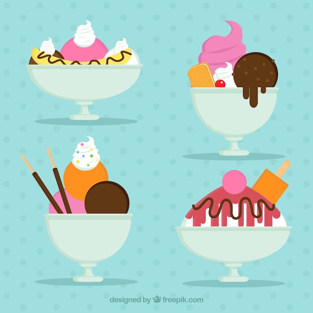 Free vector set of delicious desserts with ice cream