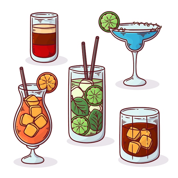 Set of delicious hand drawn cocktails
