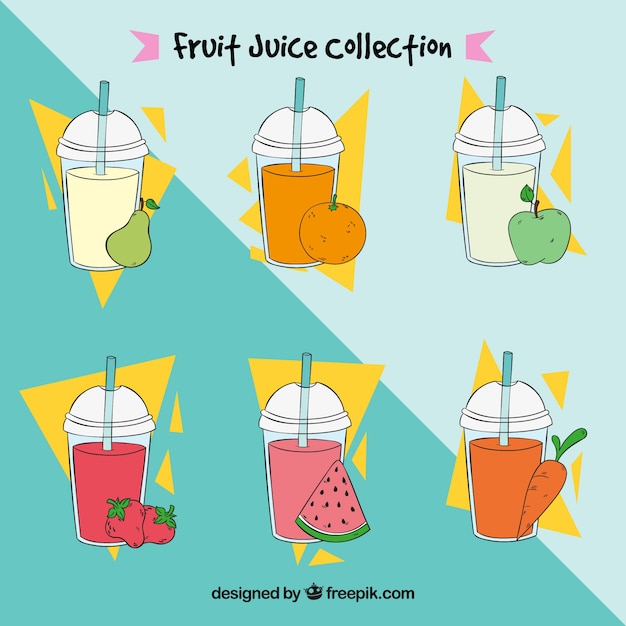 Set of delicious hand-drawn juices