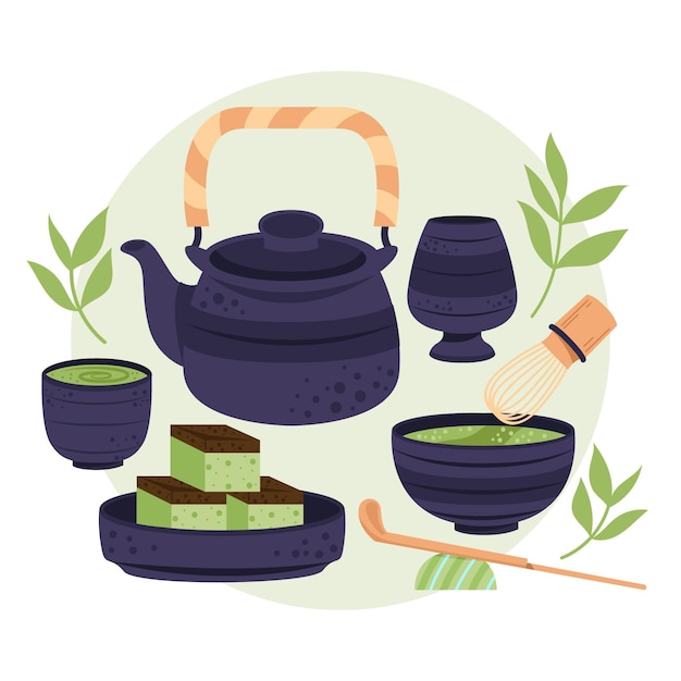 Free vector set of delicious japanese tea