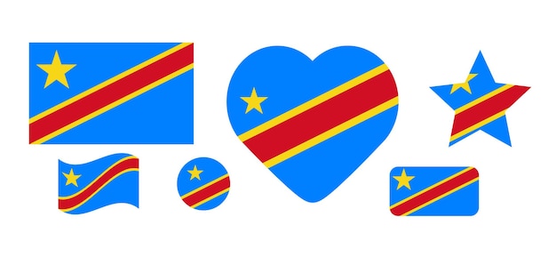 콩고 민주 공화국 플래그 배너 배너 기호 평면 아이콘을 설정