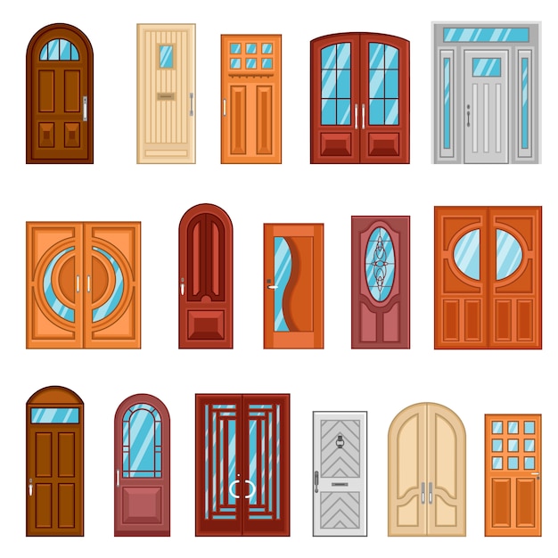 Set of detailed colorful front doors