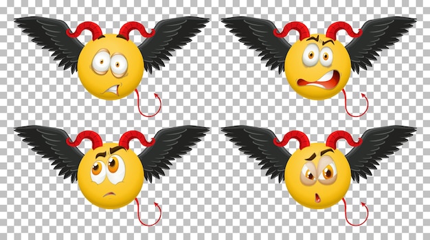 Set of devil emoticon with facial expression