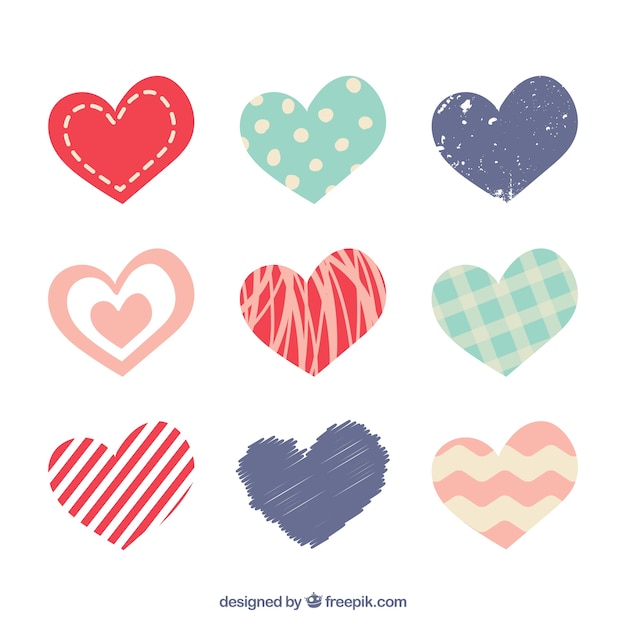 Free vector set of different abstract hearts