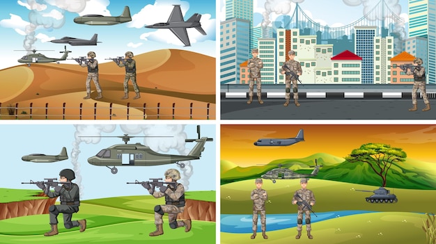 Free vector set of different army war scenes