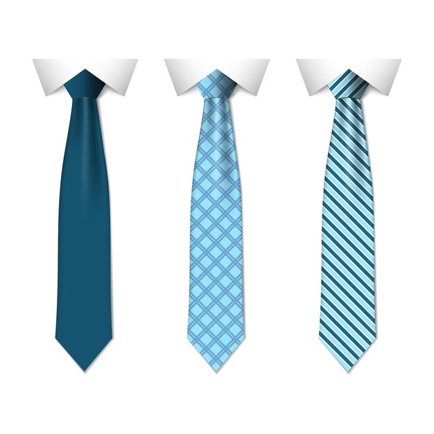 Set of different blue ties isolated