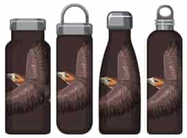 Free vector set of different brown thermos bottles with hawk pattern