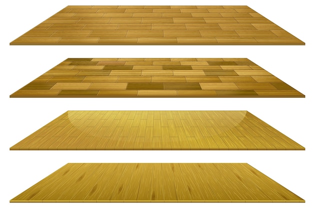 Free vector set of different brown wooden floor tiles isolated on white background