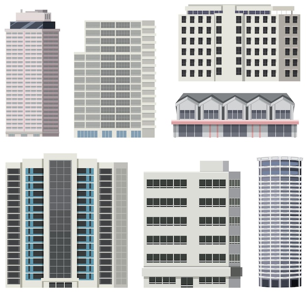 Free vector set of different city skyscraper buildings