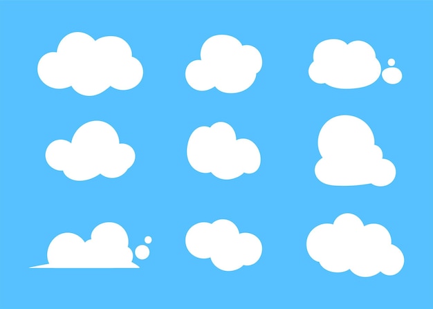 Set di nuvole diverse su sfondo blu illustrazione arte