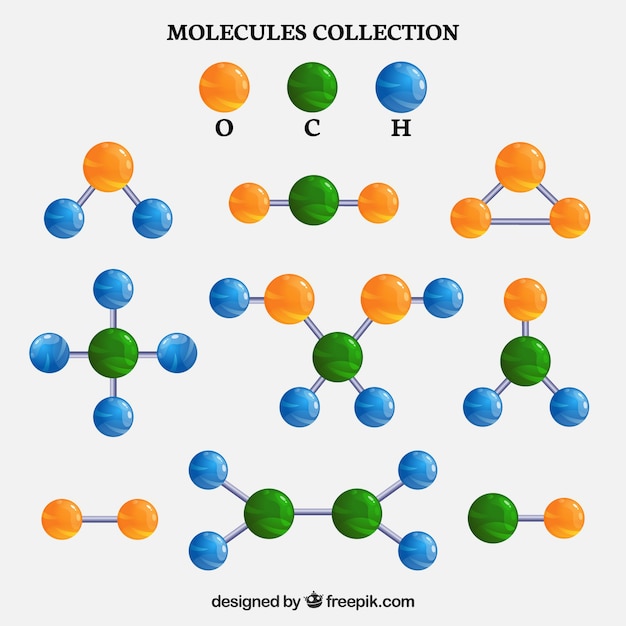 Vettore gratuito set di diverse molecole colorate