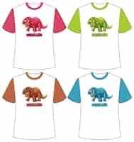 Free vector set of different colour dinosaur screen on t-shirts