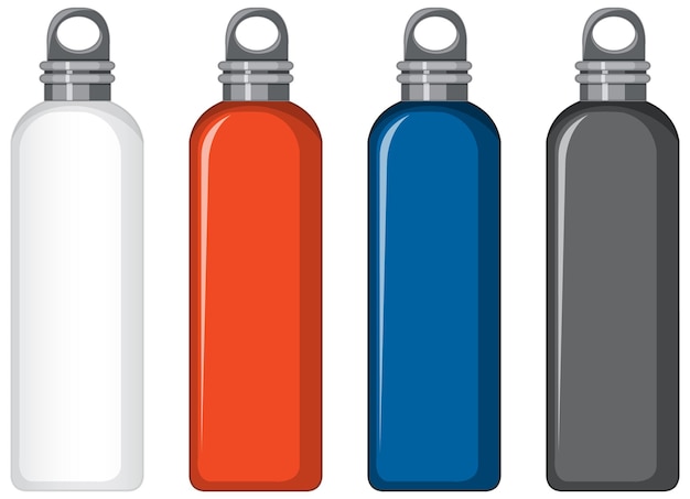 Set of different colour metal water bottles isolated