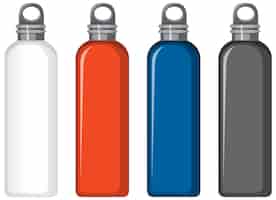 Free vector set of different colour metal water bottles isolated