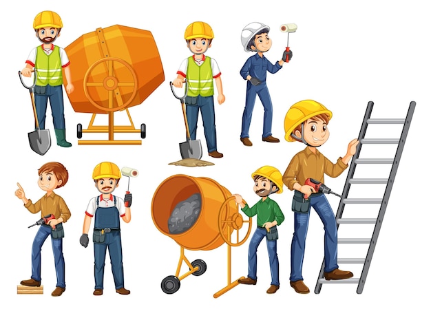 Set of different contractors cartoon characters