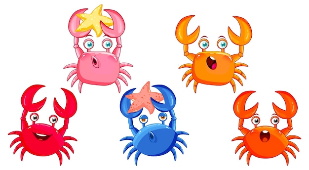 Set of different crabs cartoon characters