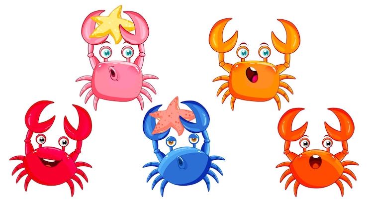 Free Vector set of different crabs cartoon characters