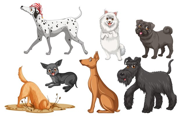 Set of different cute dogs in cartoon style