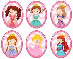 Free vector set of different cute princess cartoon character