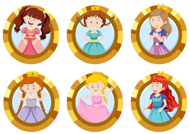 Set of different cute princess cartoon character