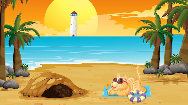 Free vector set of different domestic animals on the beach scene