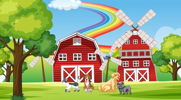 set of different domestic animals in farm