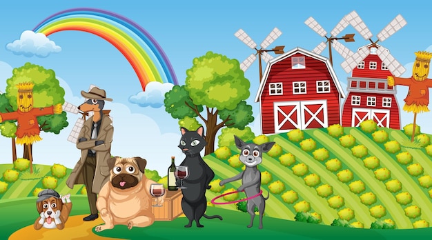 Free vector set of different domestic animals in farm