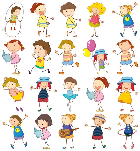 Set of different doodle kids cartoon character