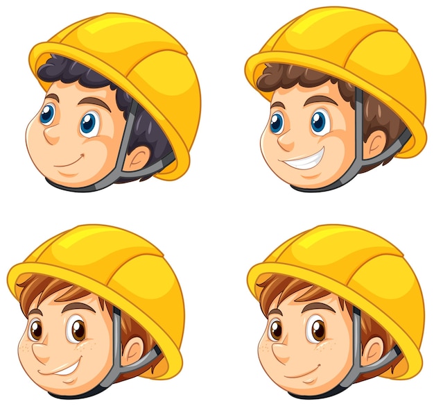 Free vector set of different engineers wearing yellow helmet