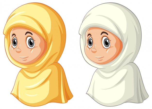Набор различных лица арабских мусульман в традиционной одежде изолированы