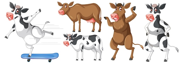 Набор различных сельскохозяйственных животных в мультяшном стиле