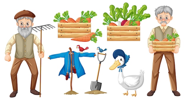 Free vector set of different farm cartoon characters