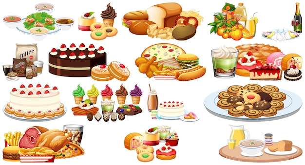 Free vector set of different foods and beverages