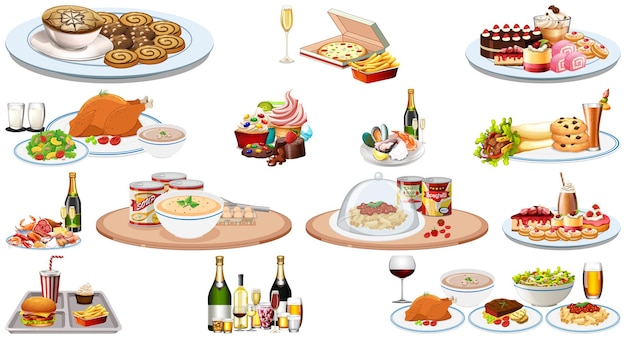 Free vector set of different foods and beverages