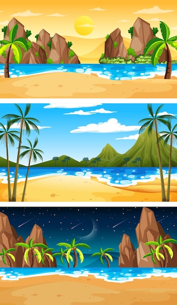 Set of different forest horizontal scenes in different times