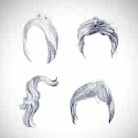 Free vector set of different hairs and hairstyle drawing sketch