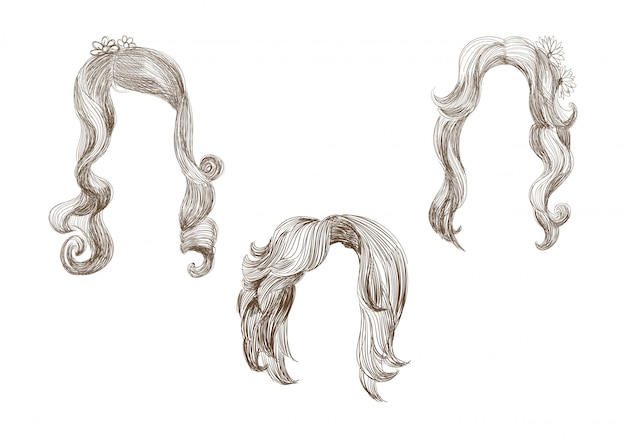 Free vector set of different hairs and hairstyle drawing sketch