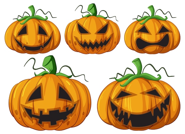 Vettore gratuito set di diverse zucche di halloween