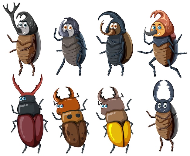 Free vector set of different insects and beetles in cartoon style