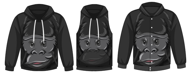 Free vector set of different jackets with gorilla template