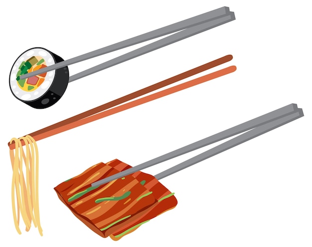 Free vector set of different japanese foods with chopsticks