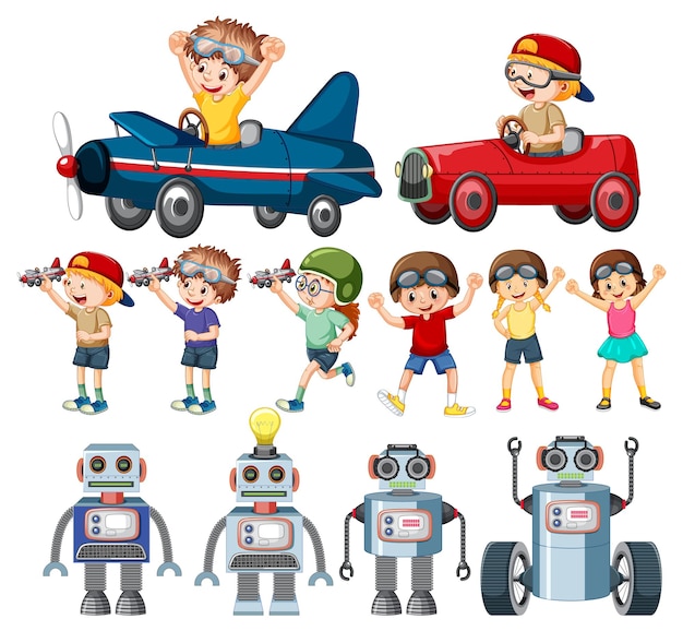 Набор разных детей в автомобильной игрушке