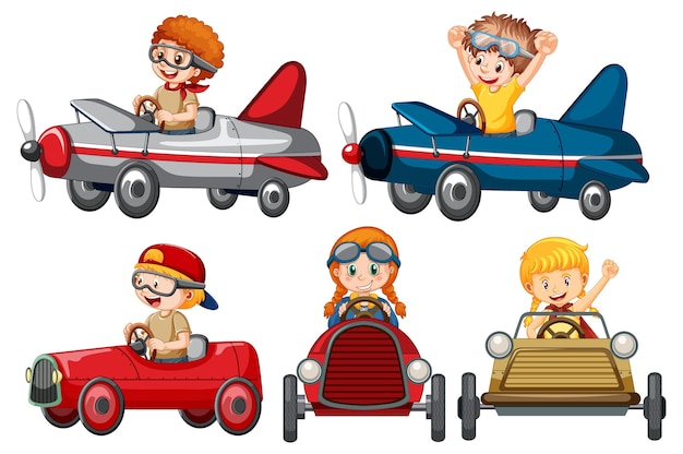 Set of different kids in car toy