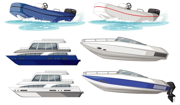 Free vector set of different kinds of boats and ships isolated