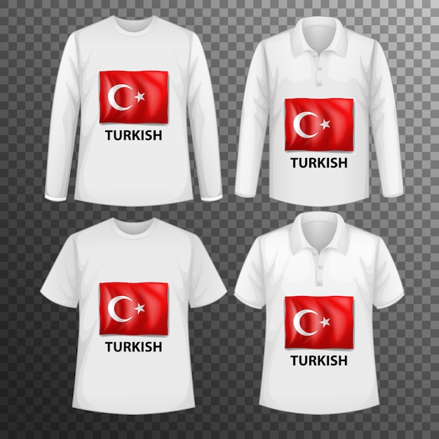 고립 된 셔츠에 터키 국기 화면을 가진 다른 남성 셔츠 세트