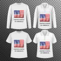 Vettore gratuito set di diverse camicie maschili con schermo bandiera stati uniti d'america su camicie isolate